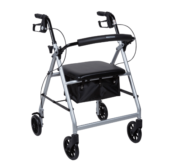 McKesson Lightweight Rollator – Folding Walker with Seat - Border Medical Supplies