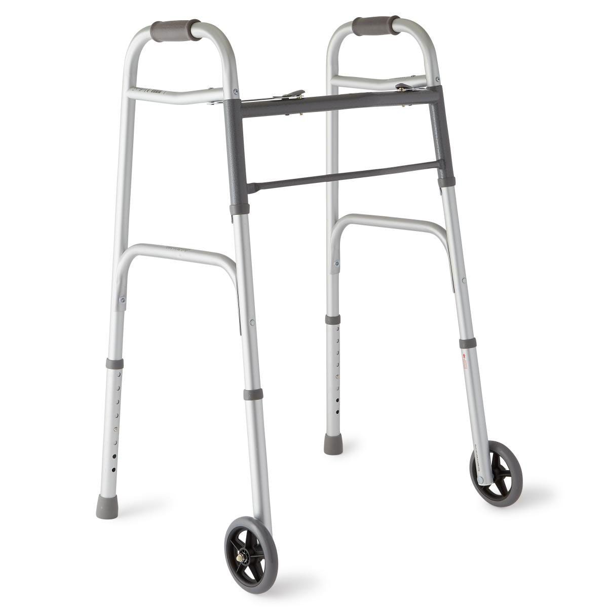 Medline 2 - Button Folding Walker – With 5" Wheels - Border Medical Supplies