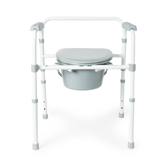 Medline 3 - in - 1 Folding Steel Commode – 350 lb Capacity - Border Medical Supplies